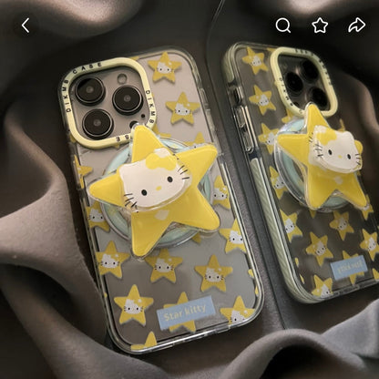 Yellow Star Kitty Cat Magnetic Holder Phone Case