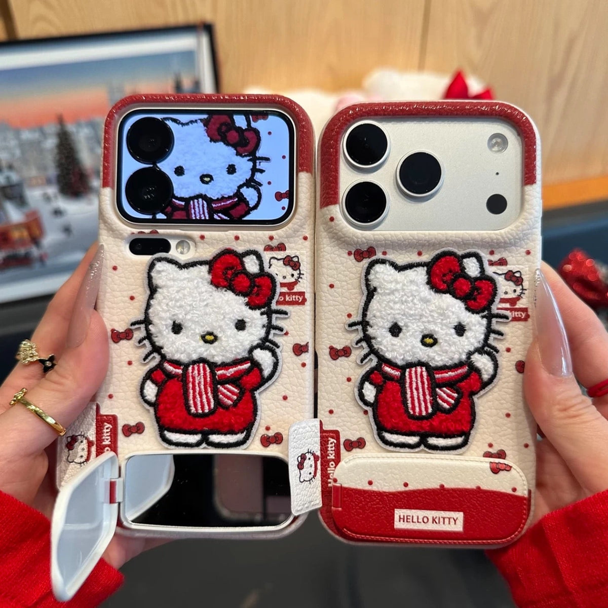Bowknot embroidered Kitty phone case with stand