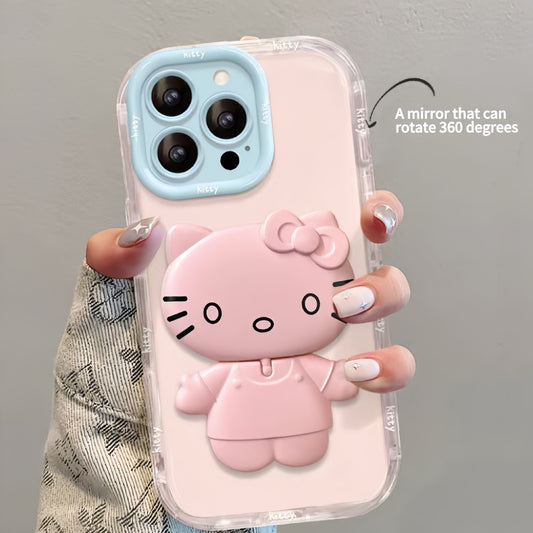 Rotating Kitty phone case with mirror and stand