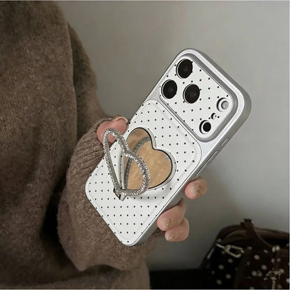 Polka Dot Heart-Shaped Stand Phone Case