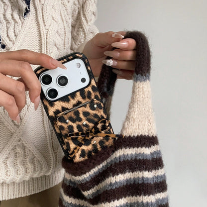 Leopard Print Bow Flap Mirror Phone Case