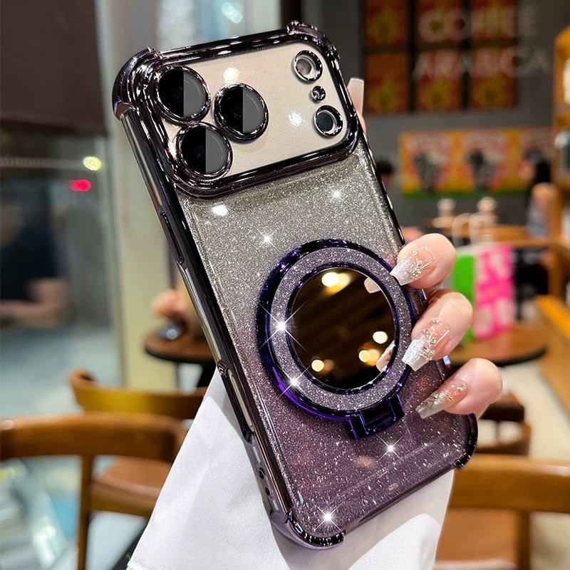 Sparkling portable mirror and stand phone case