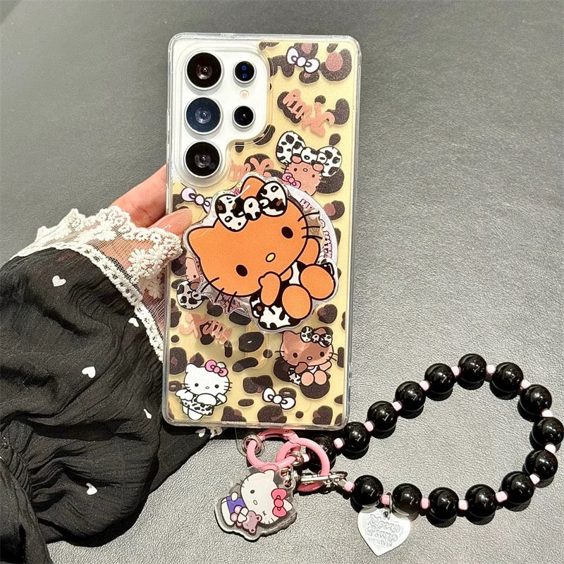 Compatible with Samsung leopard print Kitty magnetic phone case