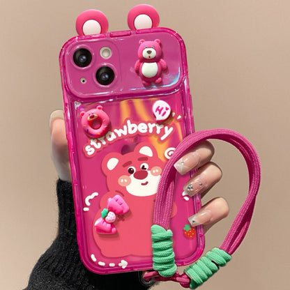 Strawberry Bear + Winnie the Pooh flip phone case (with mirror and stand)