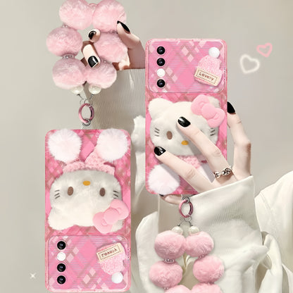 Pink  Kitty Flip Phone Case with Mirror and Stand