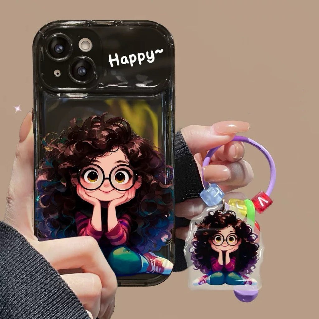 Curly Girl Flip Phone Case with Mirror and Stand