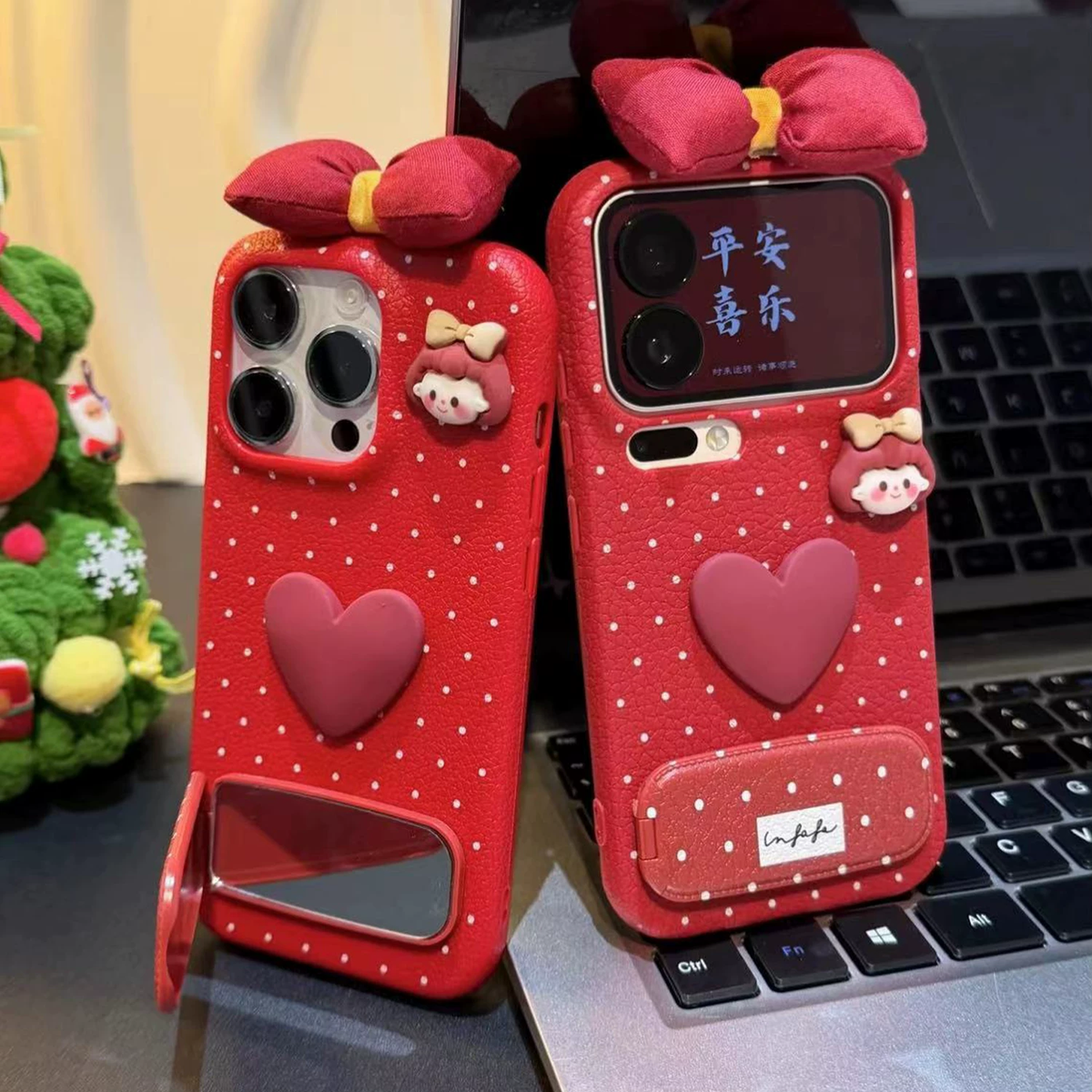 Heart-shaped butterfly and strawberry girl phone case