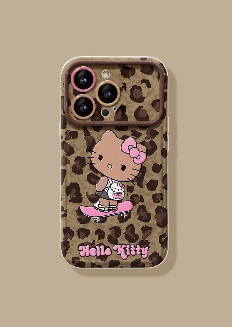 Pink leopard print Kitty flip mirror phone case