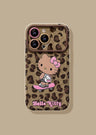 Pink leopard print Kitty flip mirror phone case
