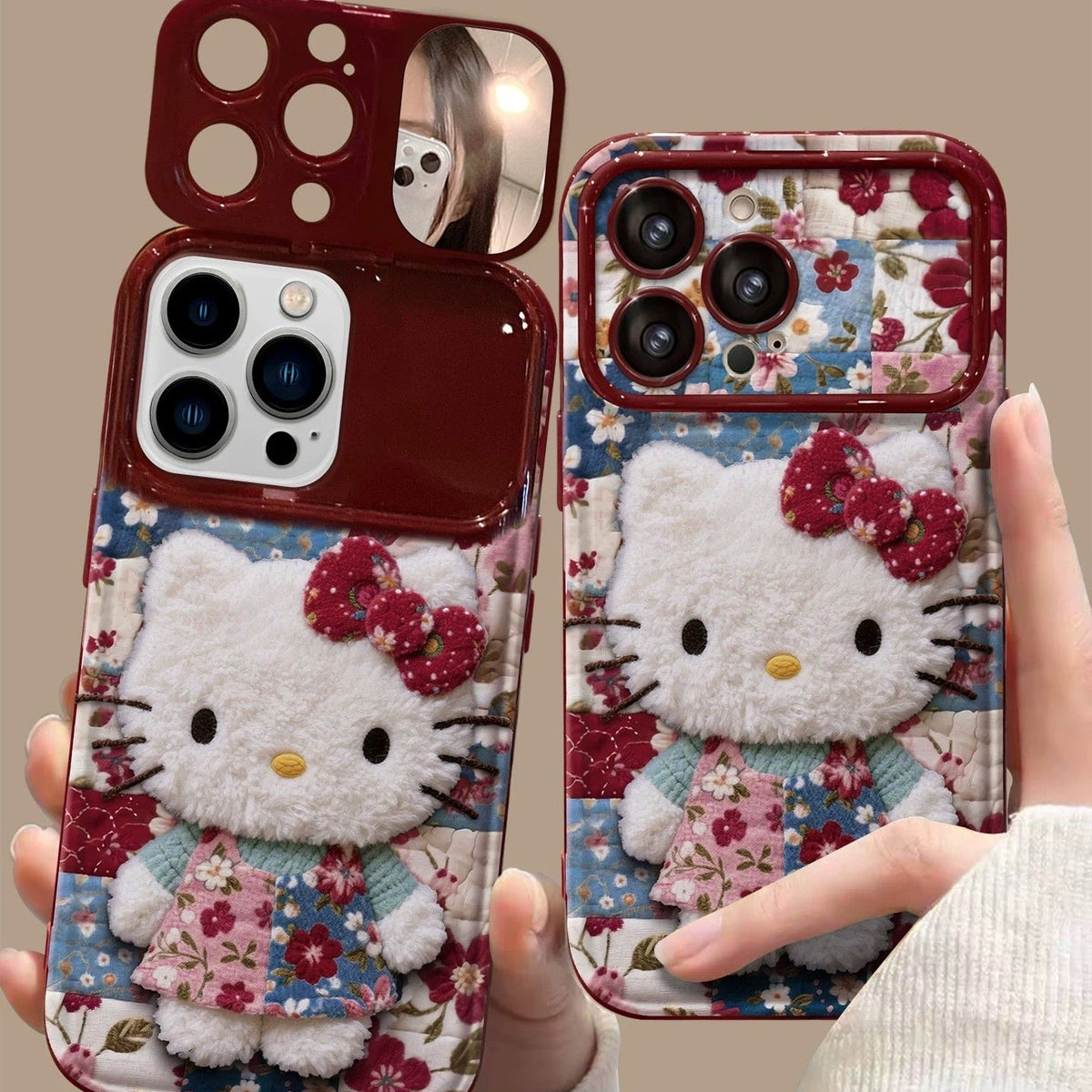 Flat-printed Kitty pattern flip-cover mirror phone case