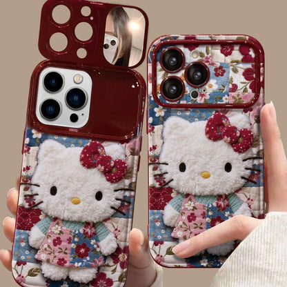 Flat-printed Kitty pattern flip-cover mirror phone case