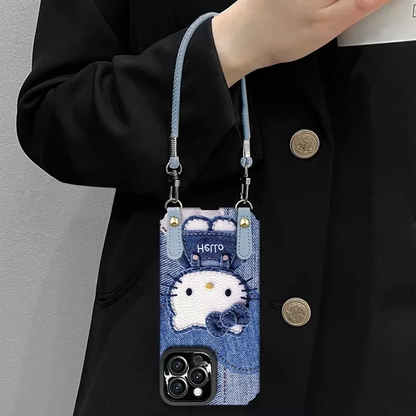 Blue Kitty phone case with mirror on jeans