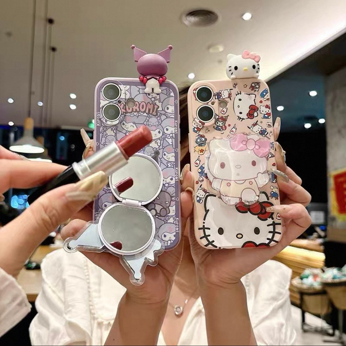 Compatible with Samsung  Kitty & Kuromi Mirror Bracelet Phone Case
