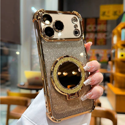 Sparkling portable mirror and stand phone case