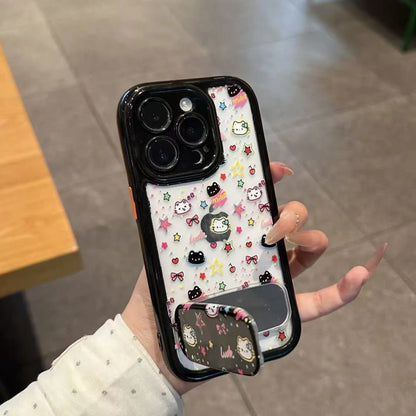 Star Black and White Cat Stand Phone Case