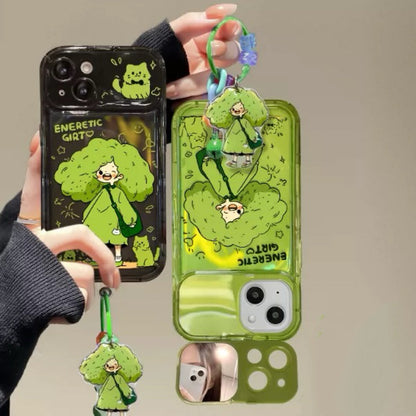 Green-haired little girl portable mirror phone case