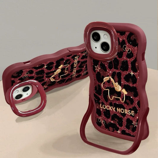 Leopard-Print Calf Hair Phone Case with Dual Invisible Kickstands