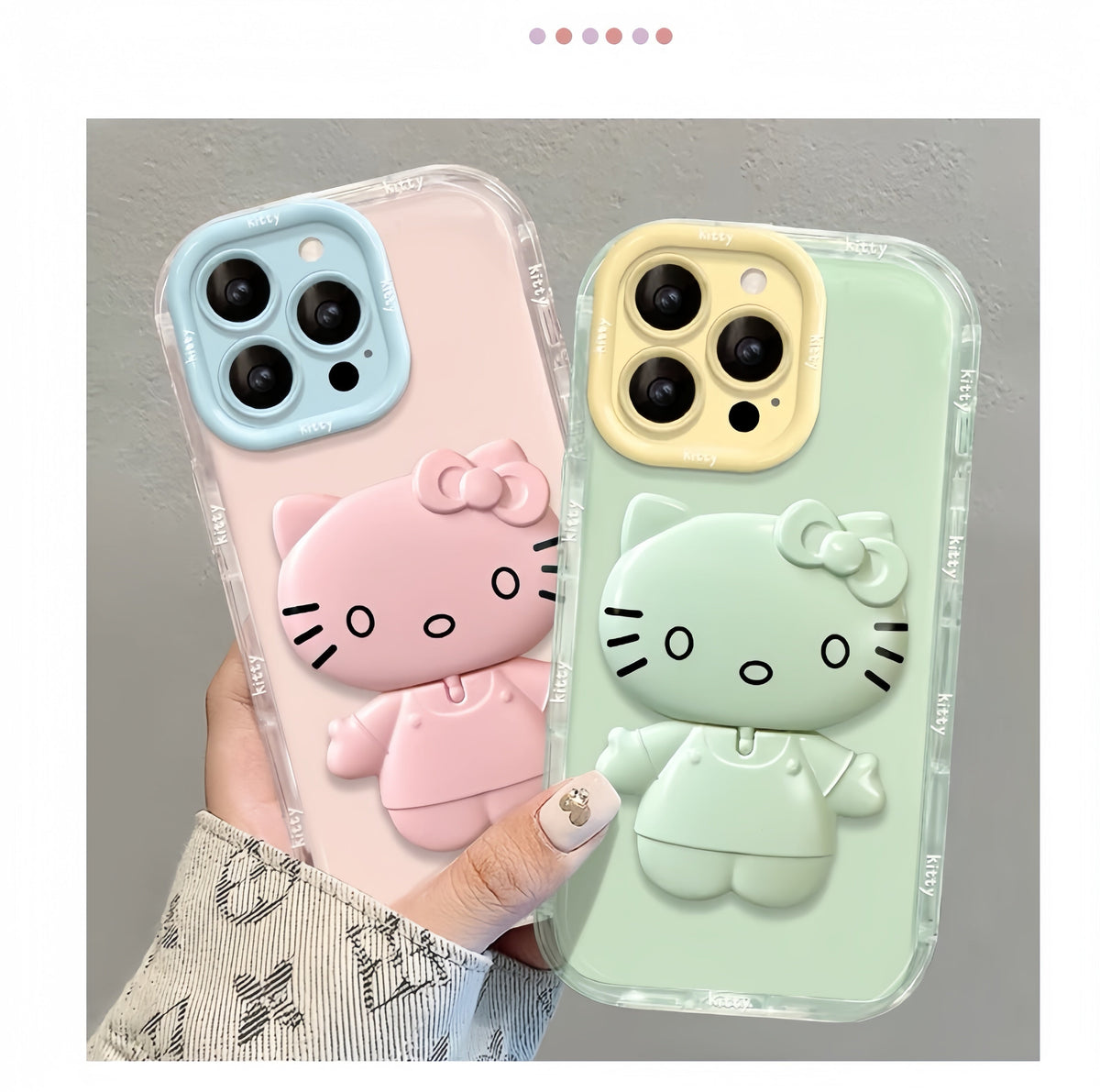 Rotating Kitty phone case with mirror and stand