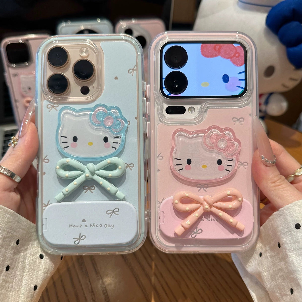 Android compatible  3D Kitty and Bow Portable Mirror Phone Case