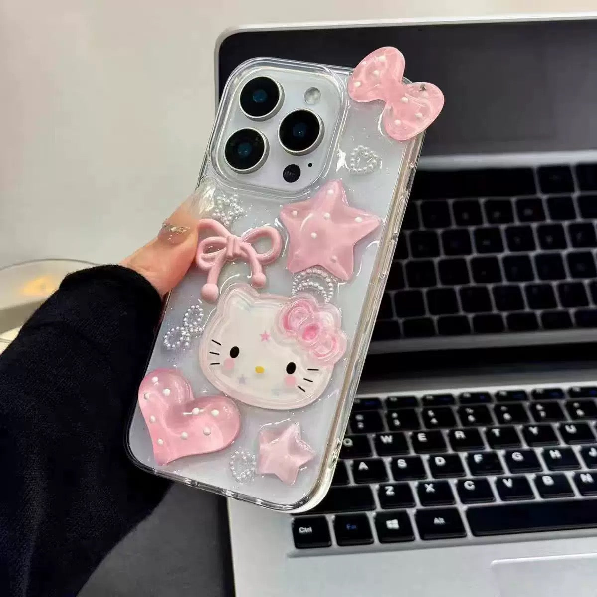 3D Pink Star Heart Bow Kitty Cat Bracelet Phone Case