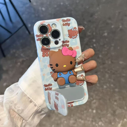 Blue leopard print kitten mirror and stand phone case