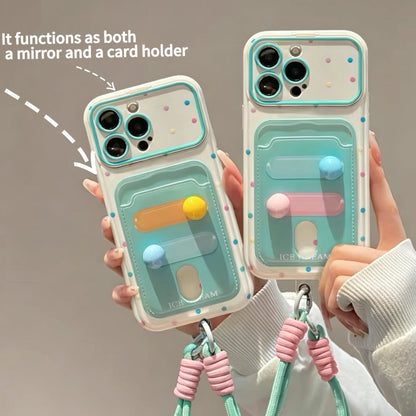 Fresh Polka-Dot Portable Mirror and Card Holder Phone Case