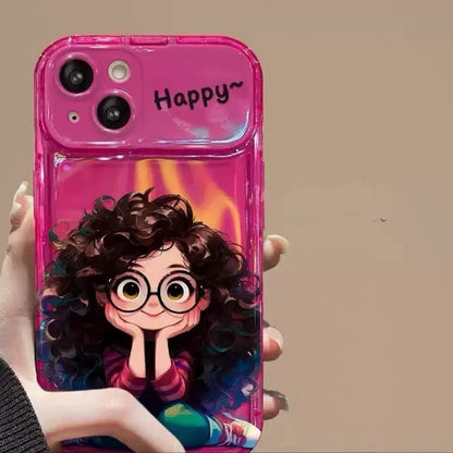 Curly Girl Flip Phone Case with Mirror and Stand