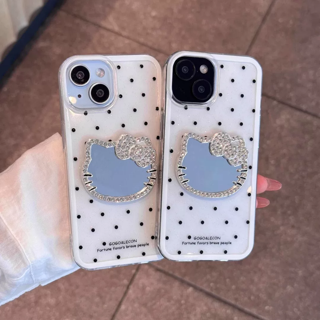 Sparkling diamond Kitty mirror phone case