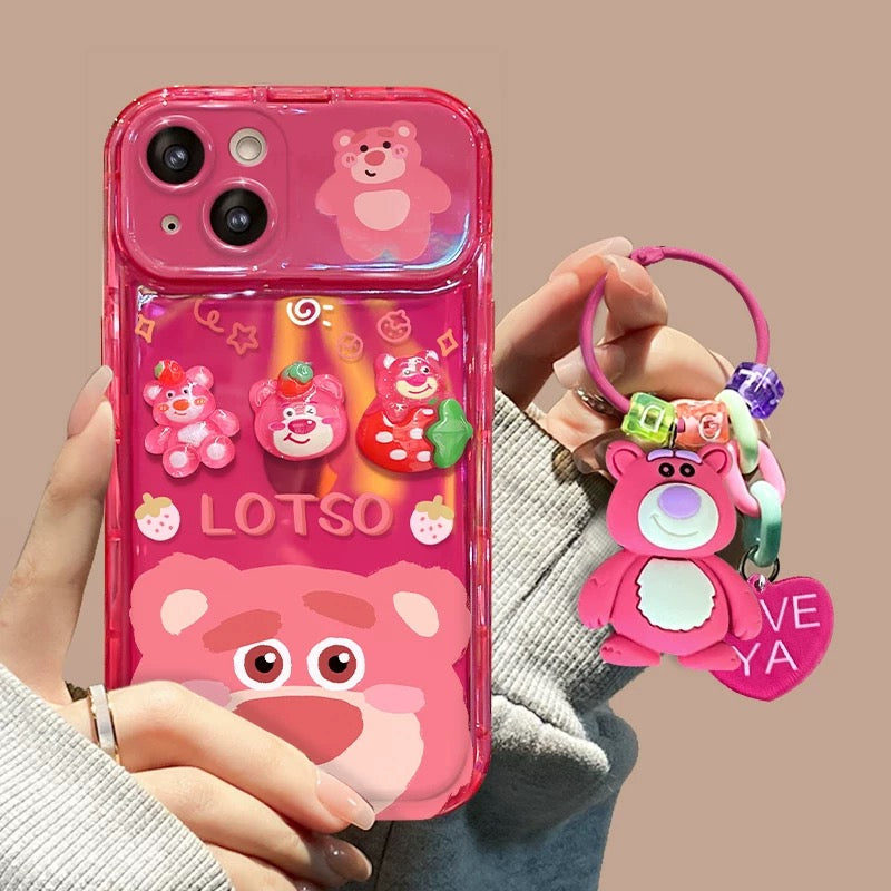 Strawberry Bear Flip Phone Case with Mirror and Stand