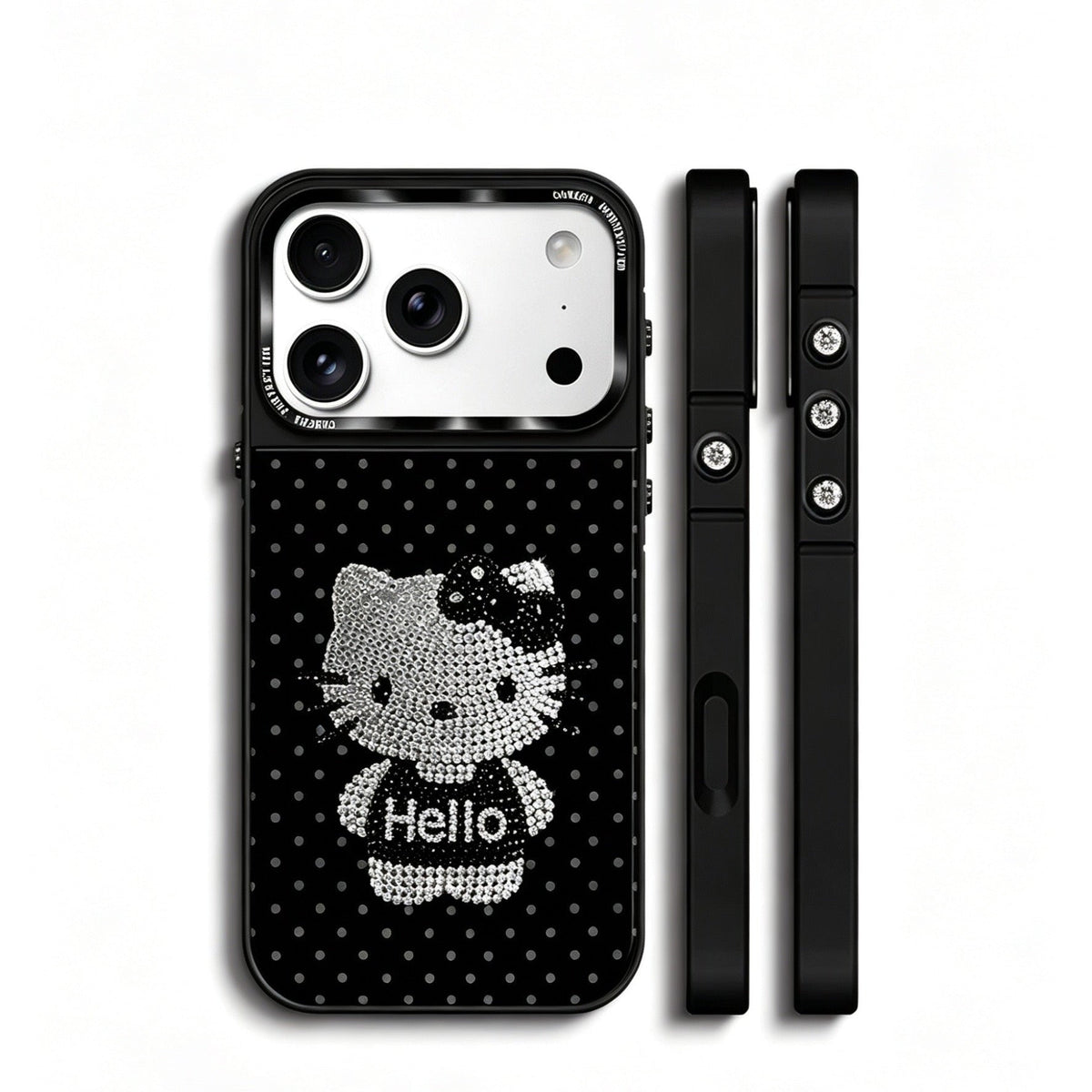 Gold-Plated Phone Case with Full-Set Rhinestone Kitty Cat Design