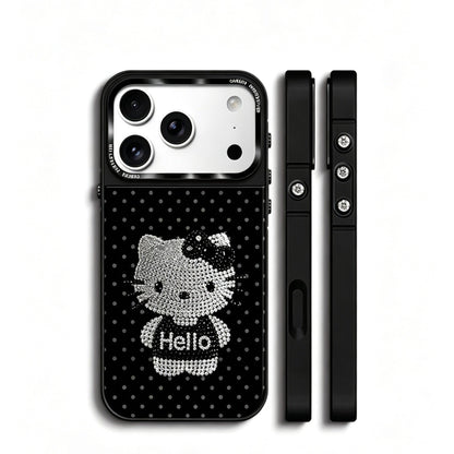 Gold-Plated Phone Case with Full-Set Rhinestone Kitty Cat Design