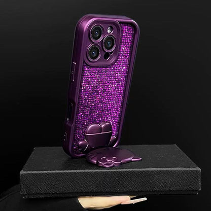 Rotating Kitty phone case with mirror and stand – Purple
