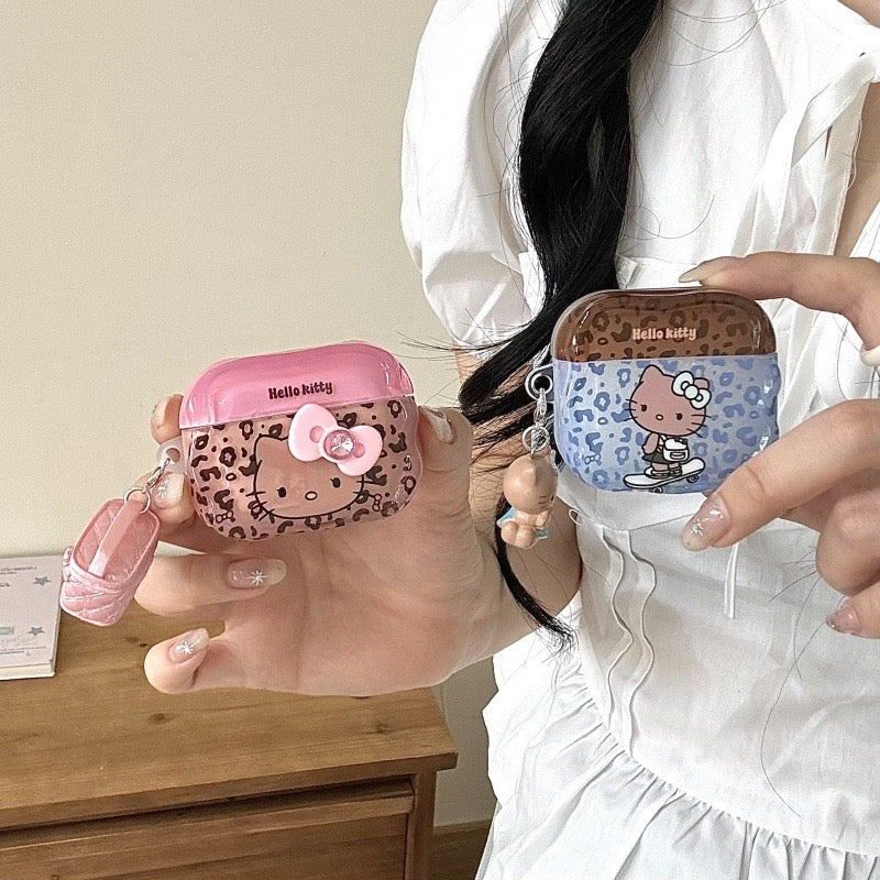 Leopard print bow Kitty earphone case
