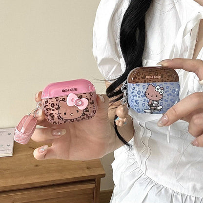 Leopard print bow Kitty earphone case