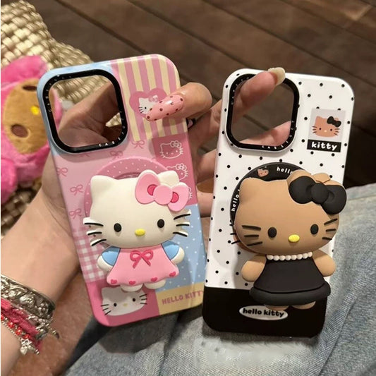 Chanel style black leather cat magnetic phone case