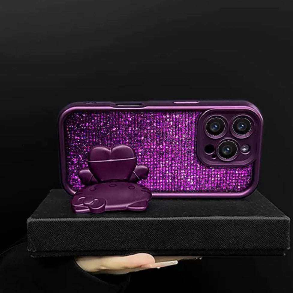 Rotating Kitty phone case with mirror and stand – Purple