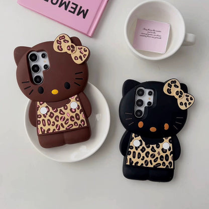 Compatible with Samsung leopard print bow Kitty cat phone case