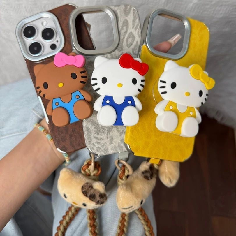 Retro leopard print Kitty cat stand phone case