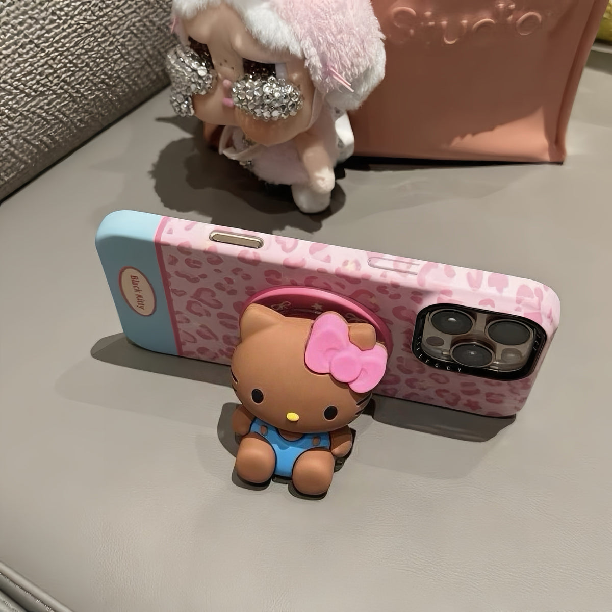 Hello Kitty Leopard Print Magnetic Holder Phone Case