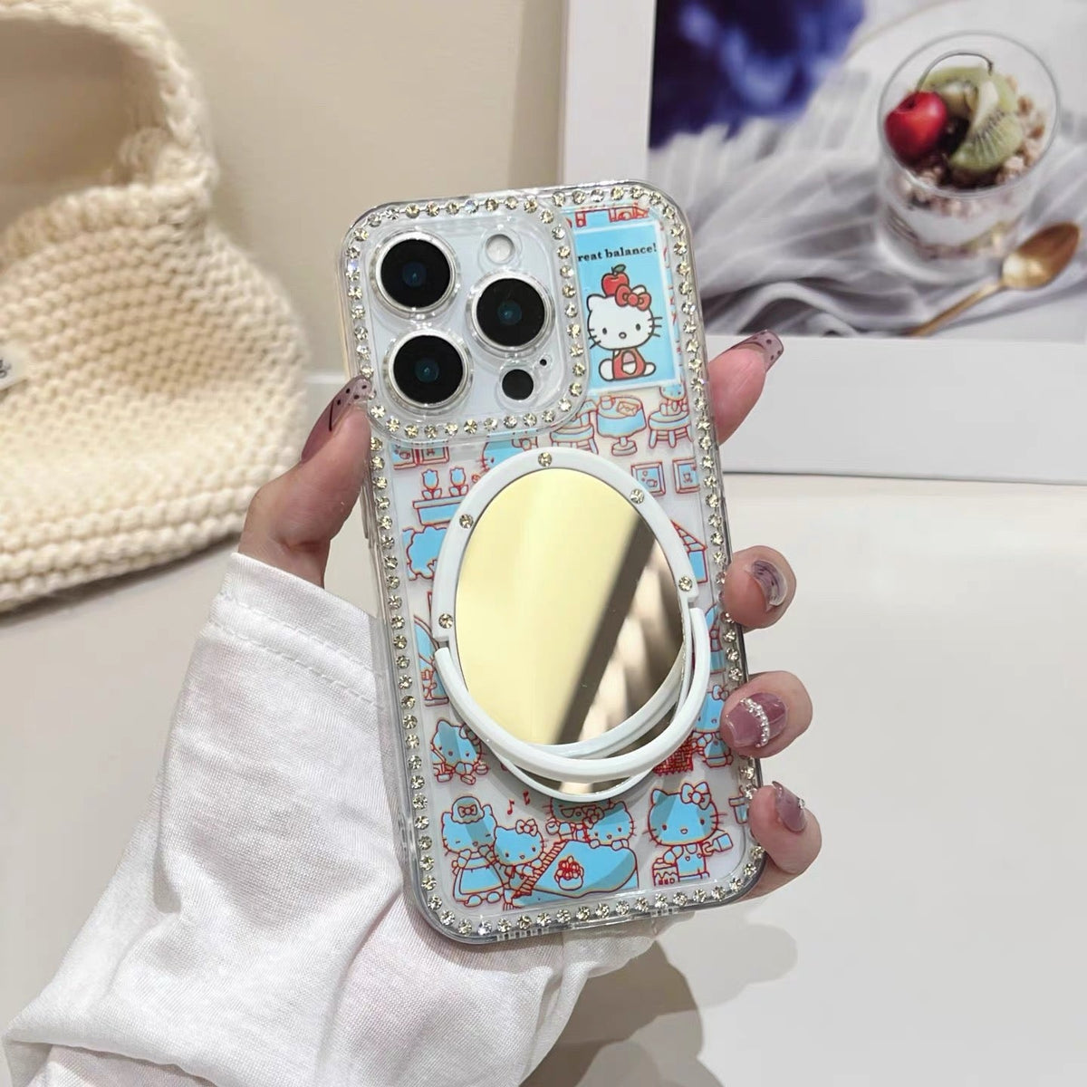 Kitty cat mirror diamond frame mobile phone case