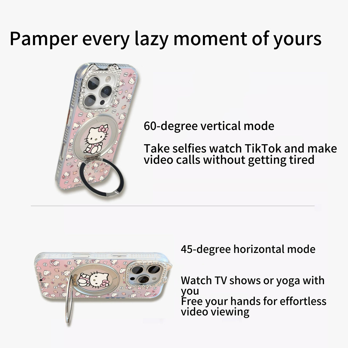Pink Magnetic Rotating Stand Kitty Phone Case