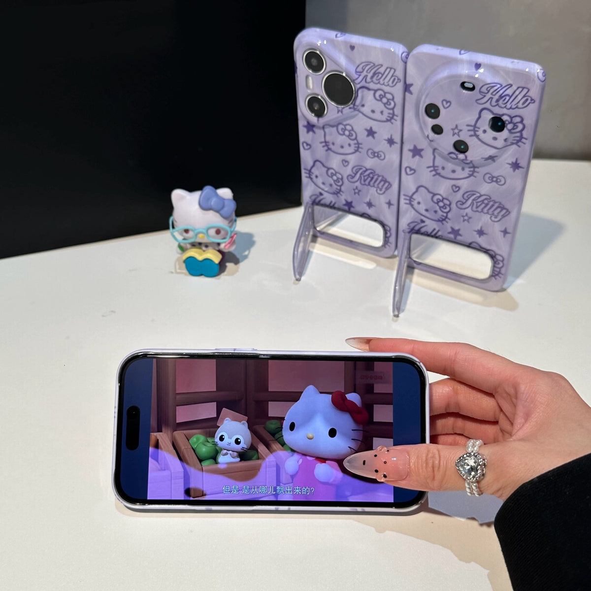 Purple Kitty Cat Mirror Stand Phone Case