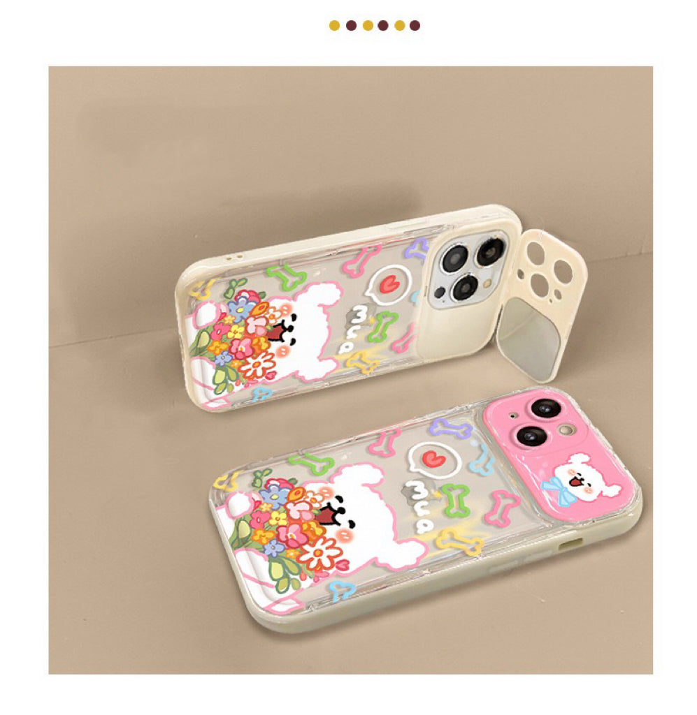 Puppy Flip Clear Phone Case with Mirror and Stand