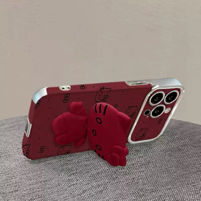 Red rotating Kitty mirror and stand phone case