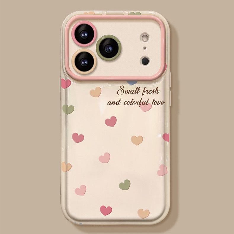 Full-screen colorful heart-shaped flip mirror phone case