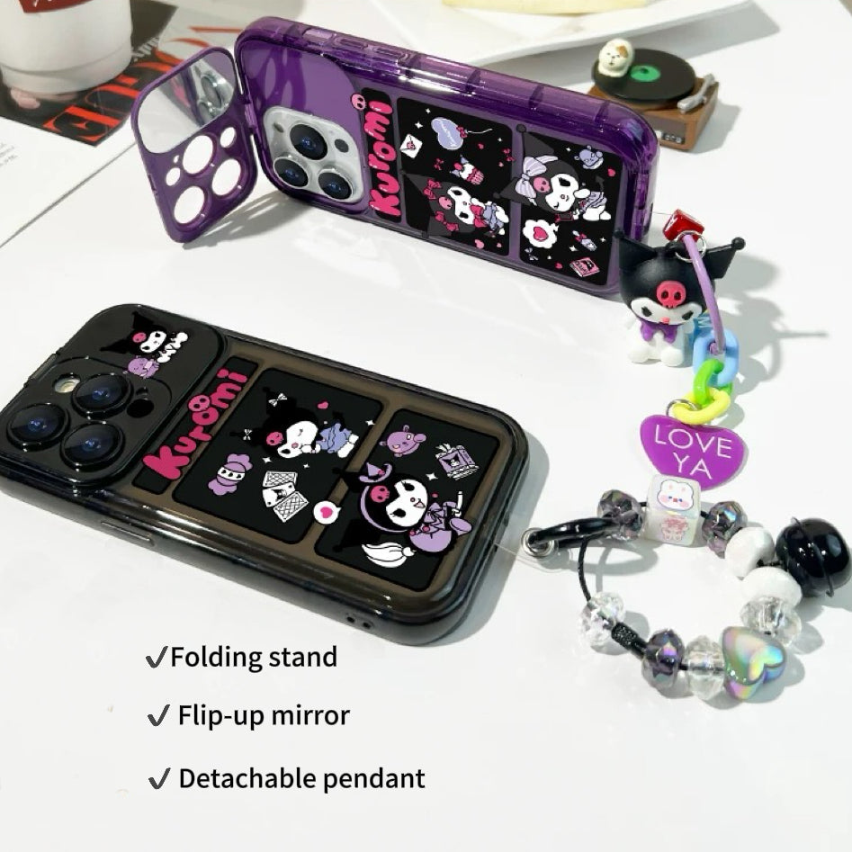 Kuromi flip phone case with mirror and stand