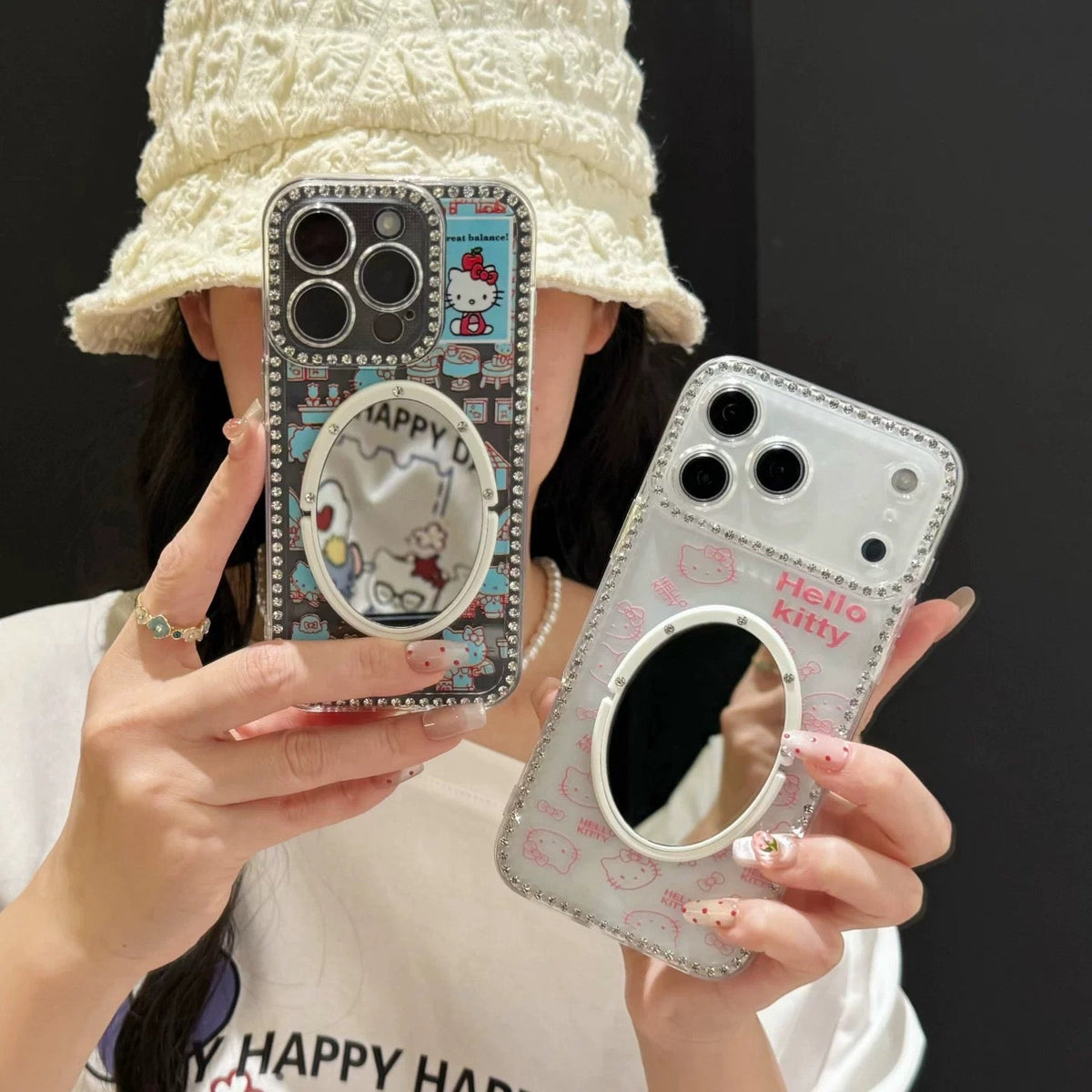 Kitty cat mirror diamond frame mobile phone case