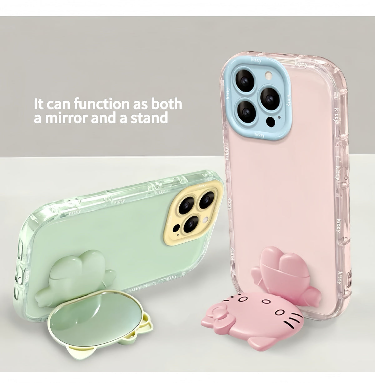 Rotating Kitty phone case with mirror and stand