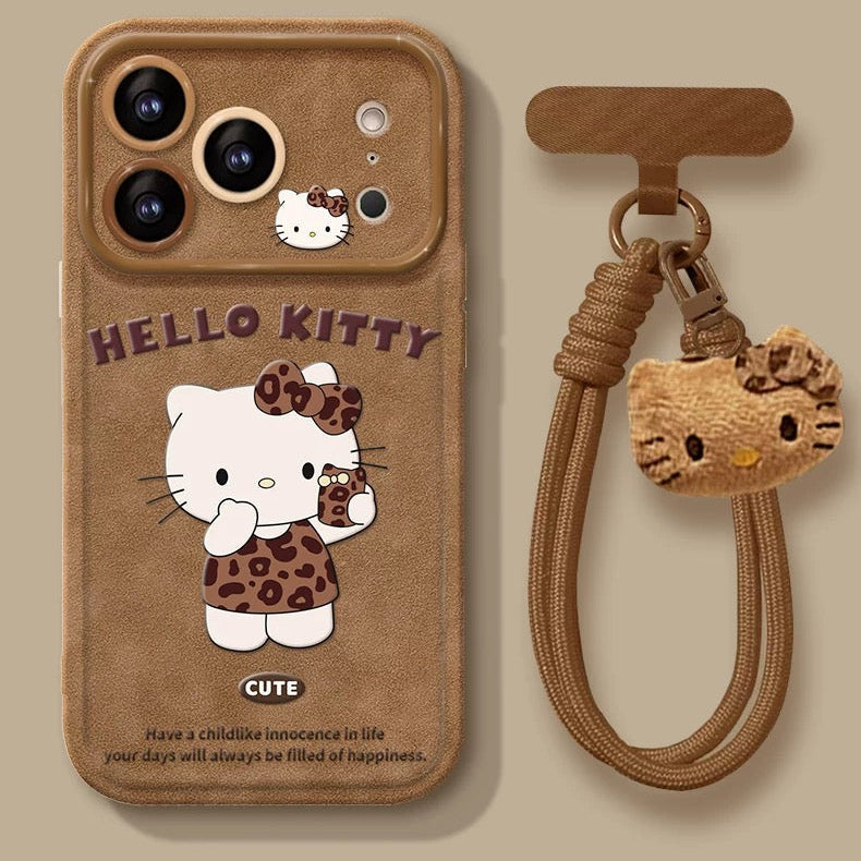 Leather-colored leopard print Kitty flip mirror phone case