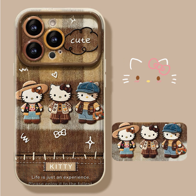 Brown Hello Kitty Flip Phone Case with Mirror and Stand
